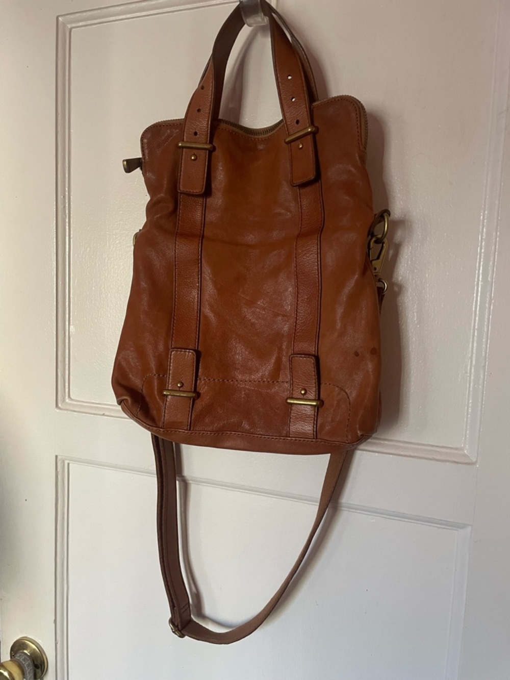 Fossil Brown Leather Fold over Convertible Tote Bag - Picture 6 of 7